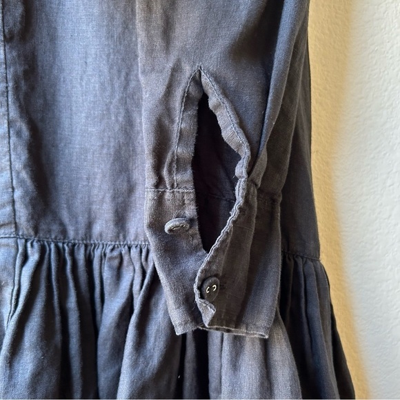 Morton Mac Black Linen Pleated Peplum Lotte Long Sleeve Shirt Dress OS - Picture 12 of 16